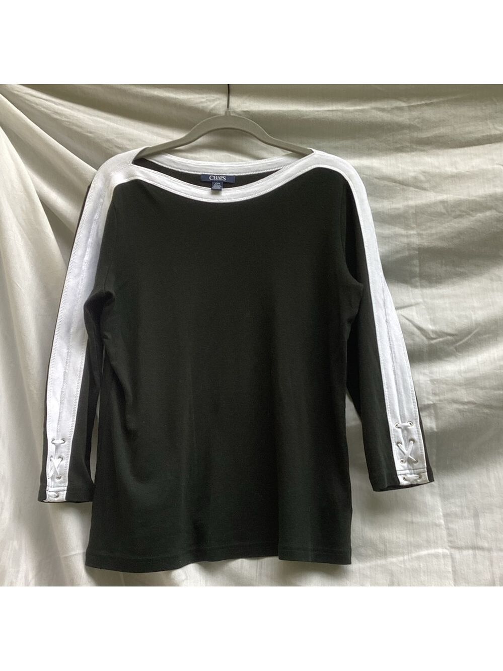 Chaps black and white business casual top, size large